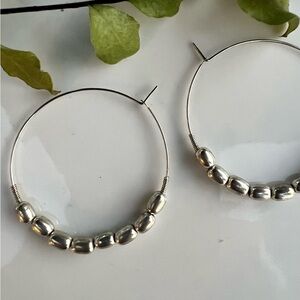 Anthropologie Silver Beaded Hoop Earrings